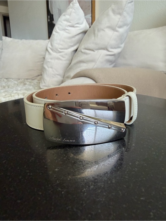 RALPH LAUREN COLLECTION ABSTRACT PLAQUE BUCKLE LEATHER BELT main image 6